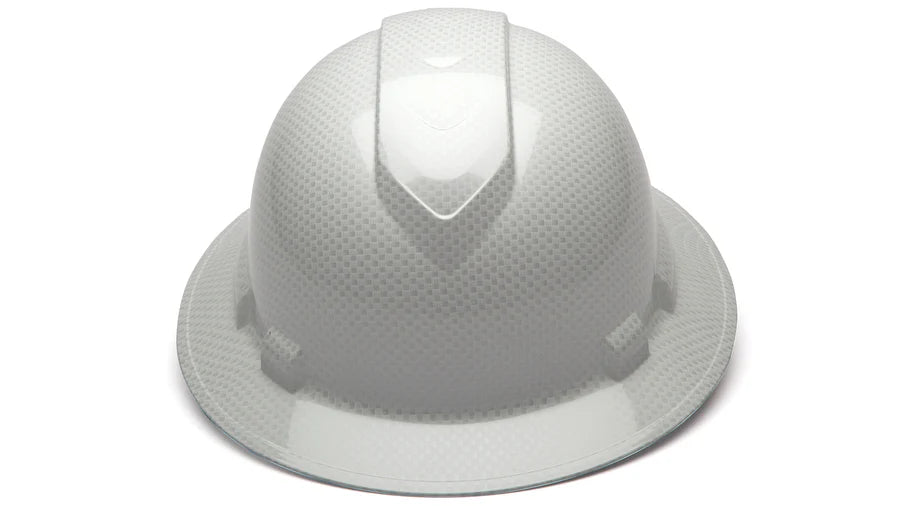 Pyramex Ridgeline Full Brim Hard Hat 4 Point Ratchet Shiny White Graphite Pattern