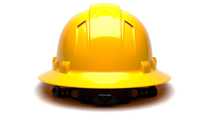 Pyramex Ridgeline Full Brim Hard Hat, Vented, 4-Point Ratchet Suspension