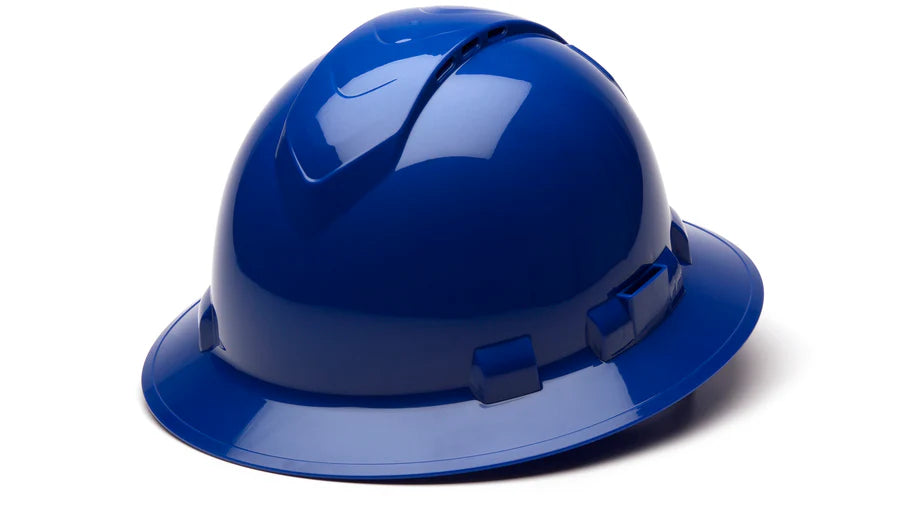 Pyramex Ridgeline Full Brim Hard Hat 4 Point Ratchet Vented Blue