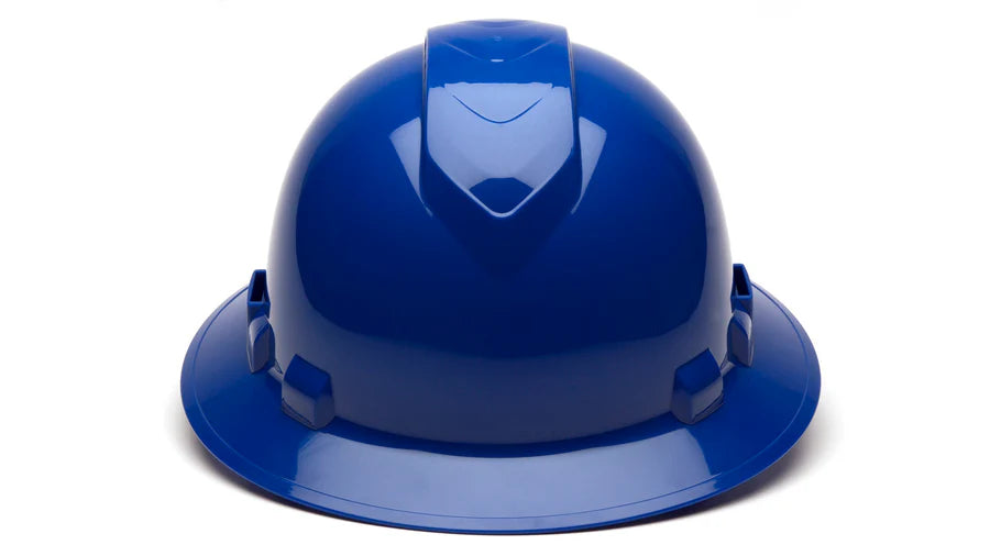 Pyramex Ridgeline Full Brim Hard Hat 4 Point Ratchet Vented Blue