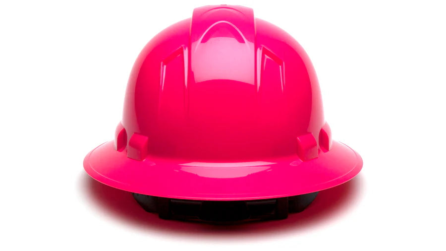 Pyramex Ridgeline Full Brim Hard Hat, 4-Point Ratchet Suspension, Hi-Vis Pink