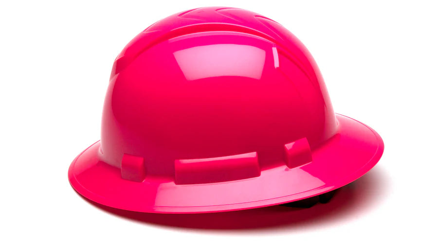 Pyramex Ridgeline Full Brim Hard Hat, 4-Point Ratchet Suspension, Hi-Vis Pink