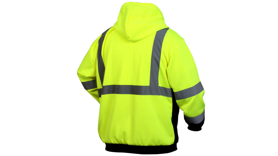 Pyramex Series Sweatshirts Hi-Vis Lime Zipper Safety Sweatshirt With Black Bottom - Size Small, Hi Vis Lime