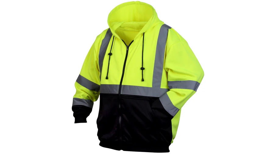 Pyramex Series Sweatshirts Hi-Vis Lime Zipper Safety Sweatshirt With Black Bottom - Size Small, Hi Vis Lime