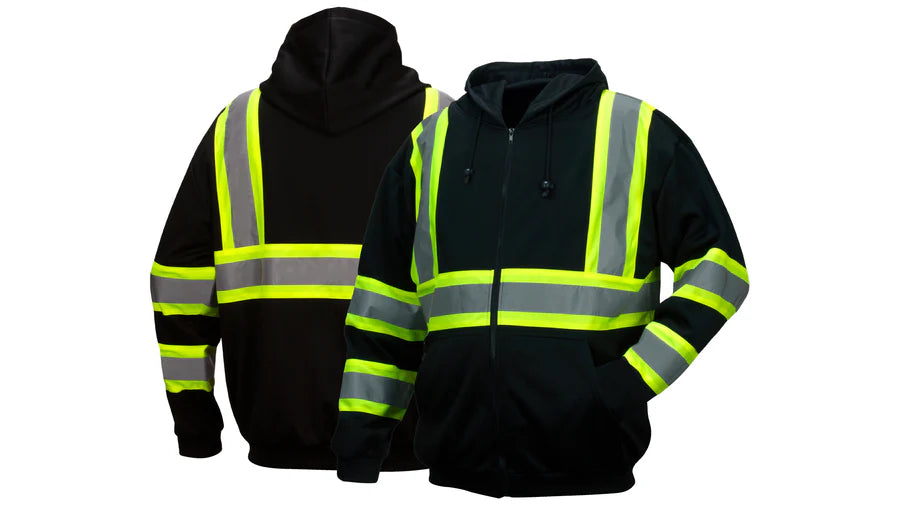 Pyramex Safety Series Enhanced Visibility Black Sweatshirt ANSI Type 0 Class 1 with Reflective Contrasting Tape, Large