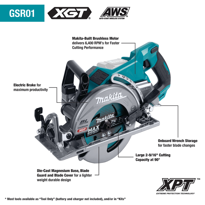 Makita 40V Max XGT Brushless Cordless Rear Handle 7‑1/4” Circular Saw (Bare Tool)