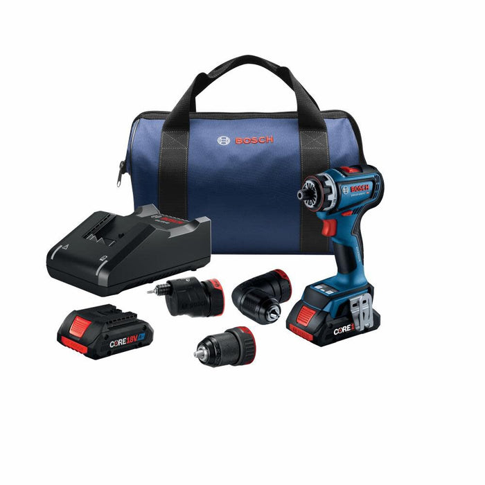 BOSCH 18V Drill/Driver with 5-In-1 Flexiclick System and 2pk CORE18V 4Ah Advanced Power Battery