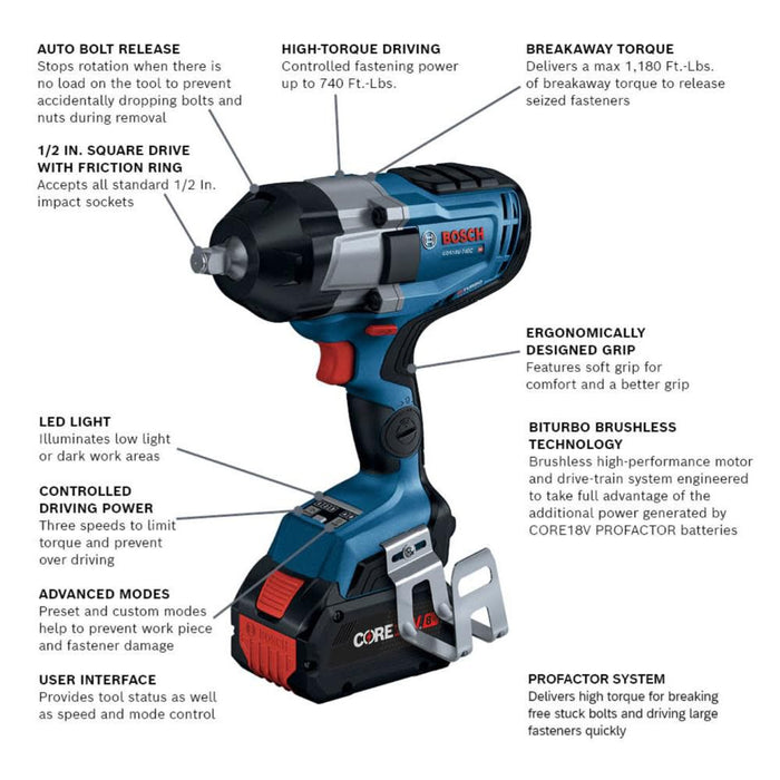 Bosch PROFACTOR 18V Impact Wrench 1/2 In. with Friction Ring Kit