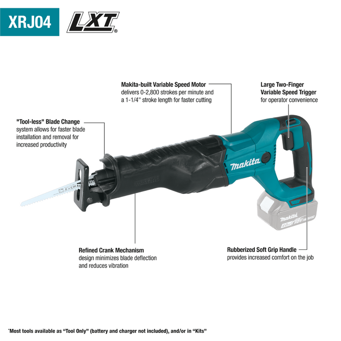 Makita 18V (XRJ04Z) LXT Lithium-Ion Cordless Recipro Saw (Bare Tool)