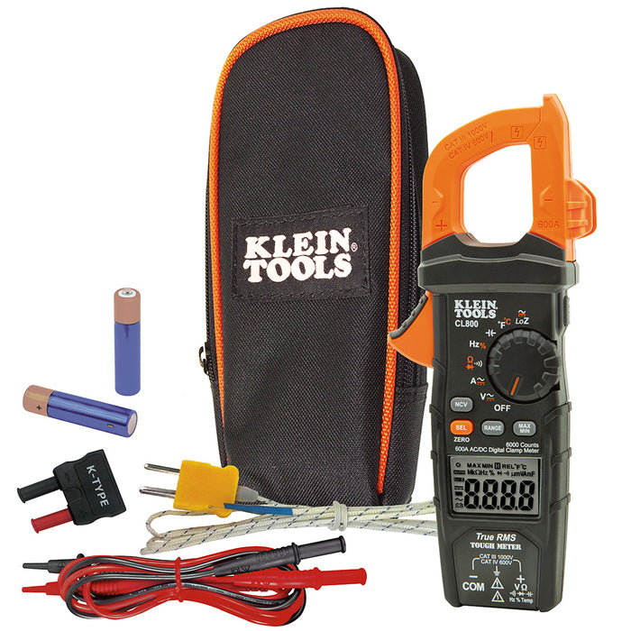 Klein Tools CL800 Digital Clamp Meter, Auto Ranging TRMS, AC/DC Volt/Current, LoZ, Continuity, Frequency, Capacitance, NCVT, Temp, More 1000V