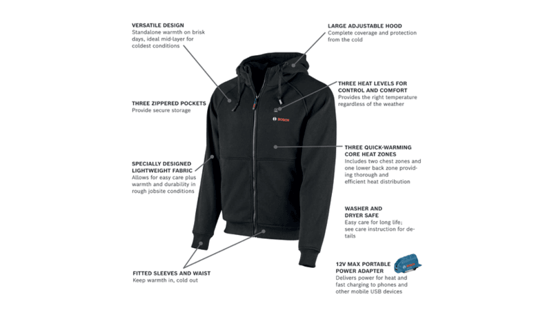 Bosch 12V Max Heated Hoodie Kit w/ Portable Power Adapter