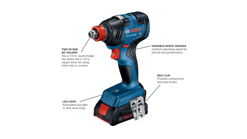 BOSCH 18V EC Brushless 1/4 In. and 1/2 In. Two-in-One Bit/Socket Impact Driver Kit with 2.0 Ah SlimPack Battery