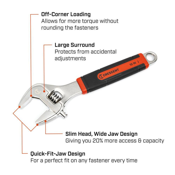 Crescent 10 Inch Adjustable Wrench with Cushion Grip