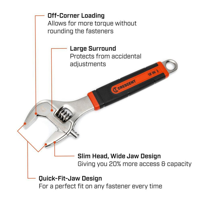 Crescent 12 Inch Adjustable Wrench with Cushion Grip