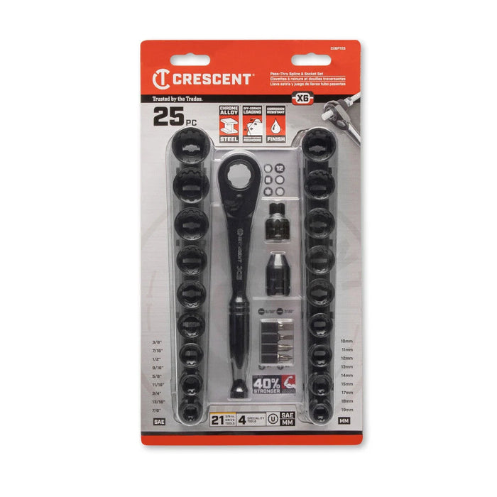 Crescent 25 Piece 3/8" Drive Pass-Thru X6 Standard Spline Mechanics Tool Set - CX6PT25