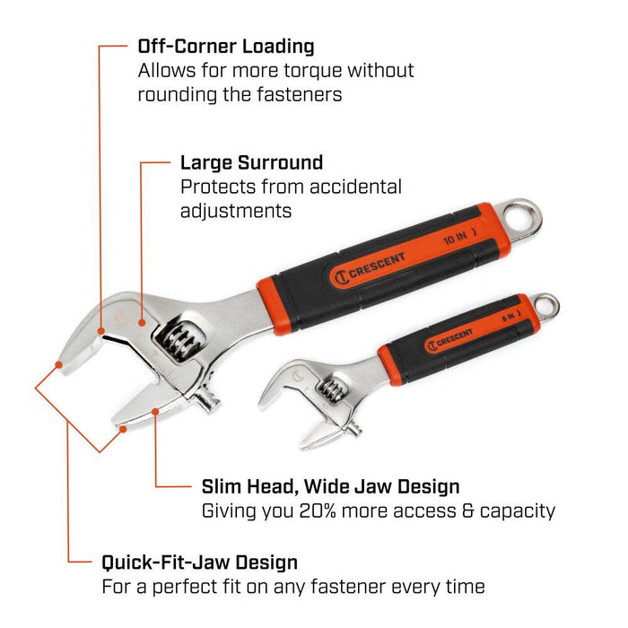 Crescent 6 Inch & 10 Inch Cushion Grip Adjustable Wrench Set 2pc