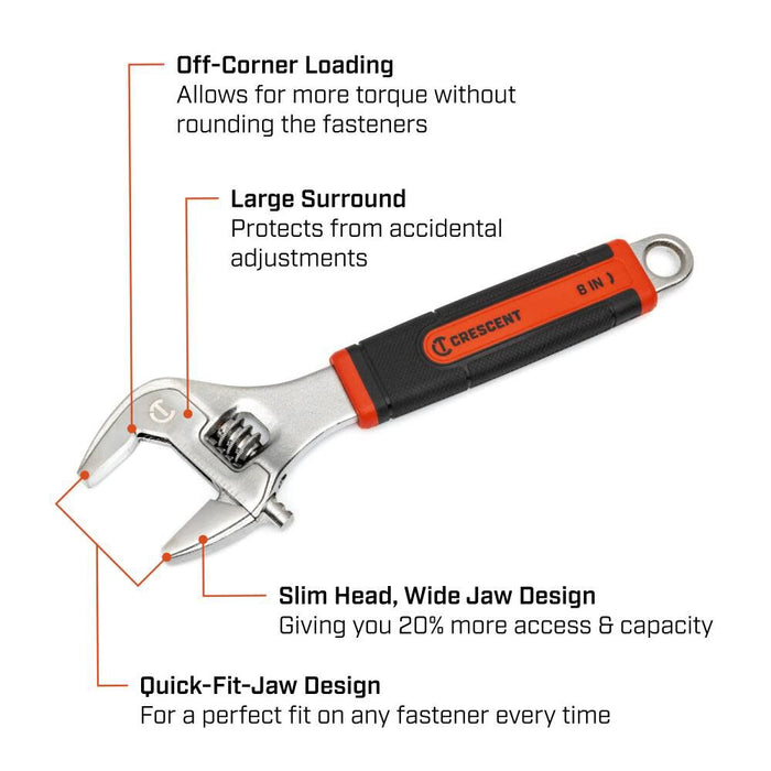 Crescent 8 Inch Adjustable Wrench with Cushion Grip