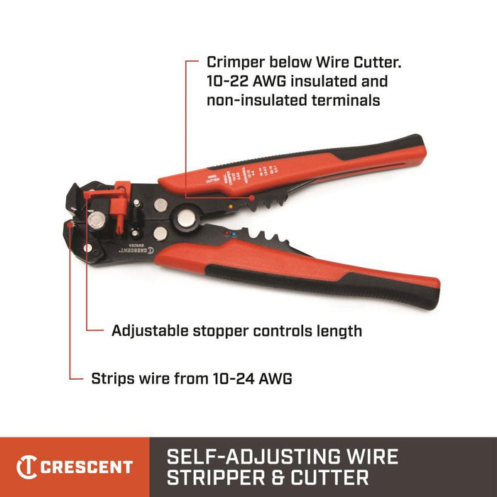 Crescent 8" Wire Stripper & Cutter, Self-Adjusting