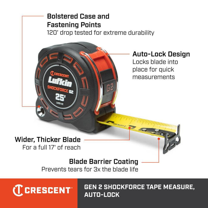 Crescent Lufkin Shockforce G2 26-ft Auto lock Tape Measure