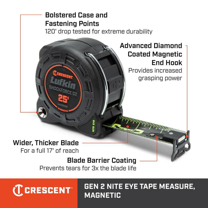 Crescent Shockforce Nite Eye G2 Magnetic Tape Measure 1-1/4in x 25'