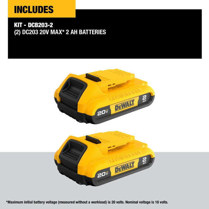 DeWALT (DCB203-2) 20V Max Lithium-Ion Compact Battery 2-Pack (2.0 Ah)