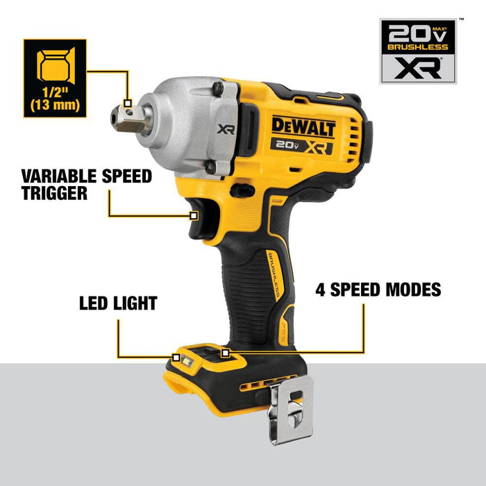 DeWALT 20V MAX XR 1/2 In. Mid Range Impact Wrench with Detent Pin Anvil (Bare Tool)