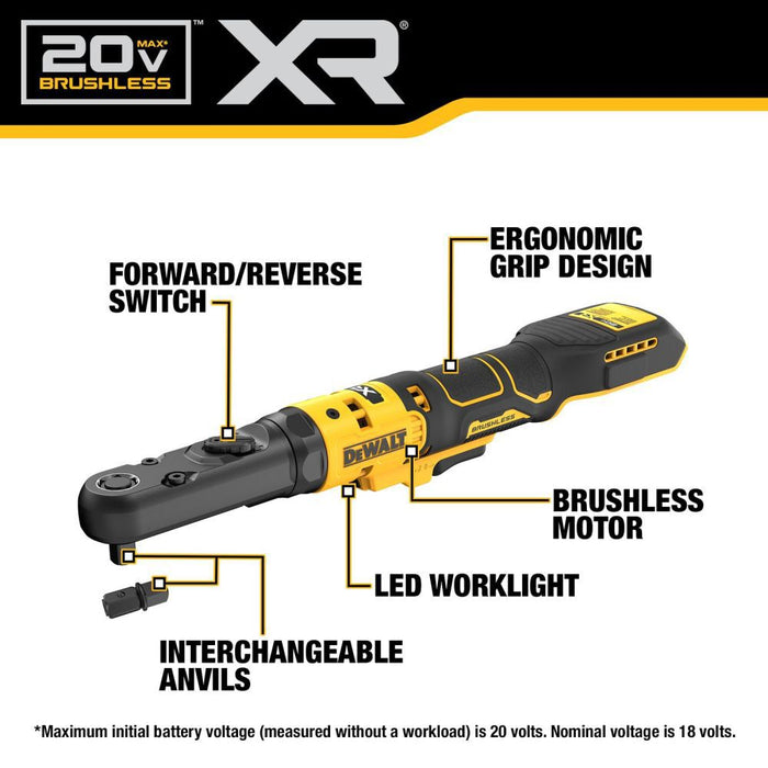 DeWALT 20V MAX XR 3/8 In. & 1/2 In. Sealed Head Ratchet Cordless (Bare Tool)