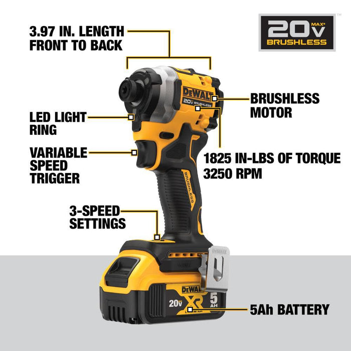 DeWALT ATOMIC 20V MAX Impact Driver Kit 1/4 In. 3-Speed Brushless Cordless