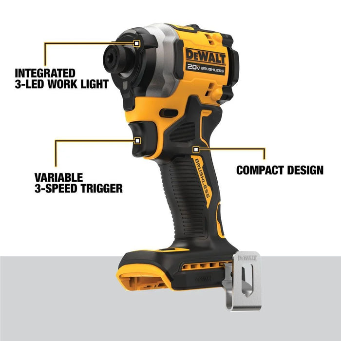 DeWALT ATOMIC Brushless Cordless 1/4 In. 3-Speed Impact Driver with POWERSTACK Compact Battery