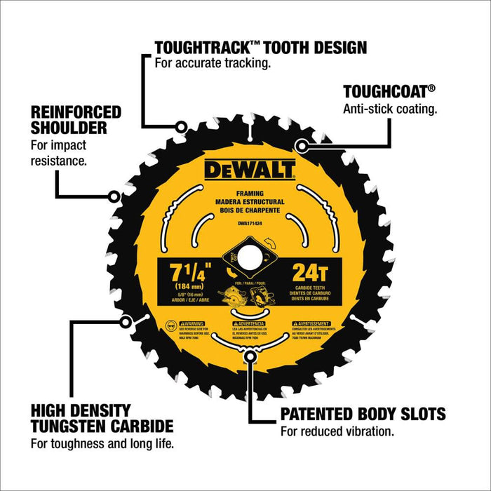 DEWALT Tough Track 7-1/4 In. Circular Saw Blade 24T