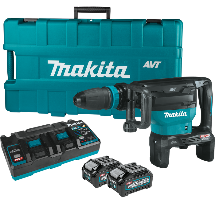 Makita (GMH02PM) 80V Max (40V Max X2) XGT Brushless 28 lb. AVT Demolition Hammer Kit, accepts SDS-MAX bits, AWS Capable