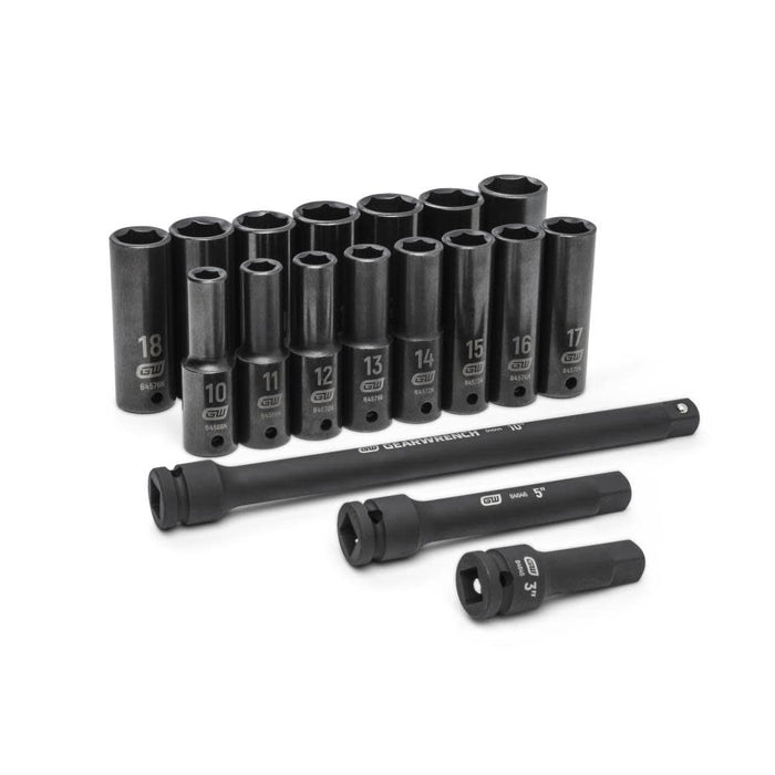 GEARWRENCH 18 Piece 1/2" Drive Deep Metric Impact Socket Set