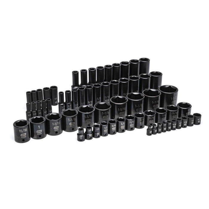 GEARWRENCH 63 Piece 1/4", 3/8", 1/2" Drive 6 Point SAE Impact Socket Set in Foam Storage Tray | GWMSISKSAE