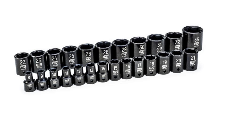 GEARWRENCH 25 Piece 1/2" Drive 6 Point Standard Impact Metric Socket Set