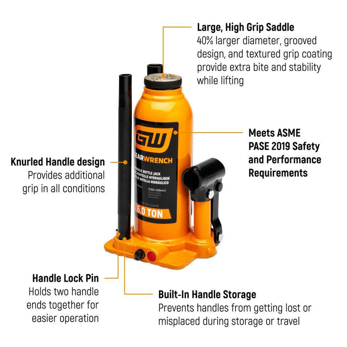 GEARWRENCH 6 Ton Hydraulic Bottle Jack | GWHBJ6T