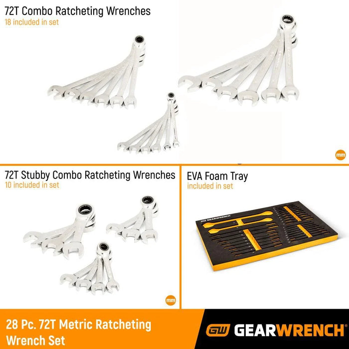 GEARWRENCH Metric Ratcheting Wrench Set 28pc