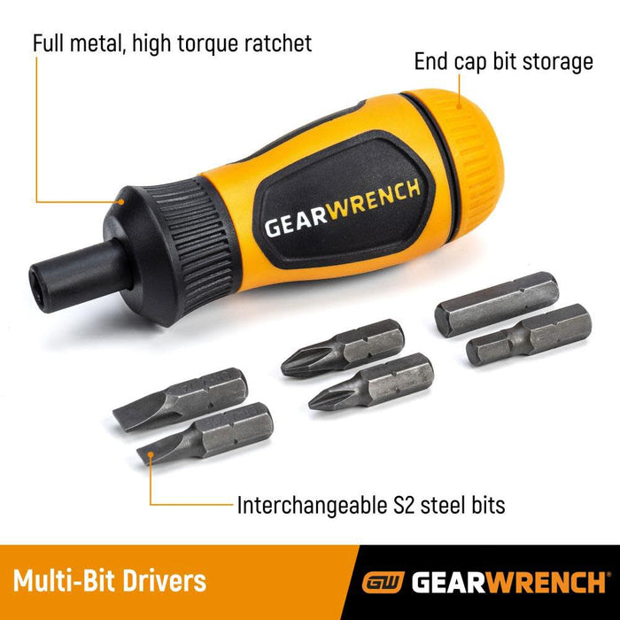 GEARWRENCH 6-in-1 Stubby Ratcheting Multi-Bit Driver