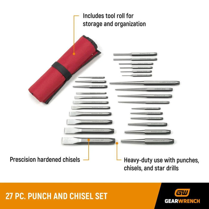 GEARWRENCH 27 Piece Large Chrome Punch & Chisel Set | 82306