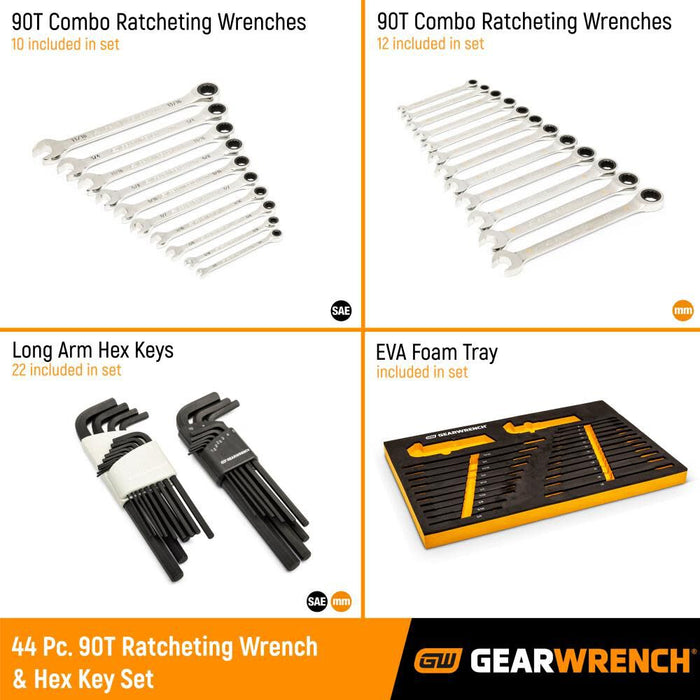 GEARWRENCH 44-Piece (86528) 90-Tooth SAE/Metric Ratcheting Wrench and Hex Key Set