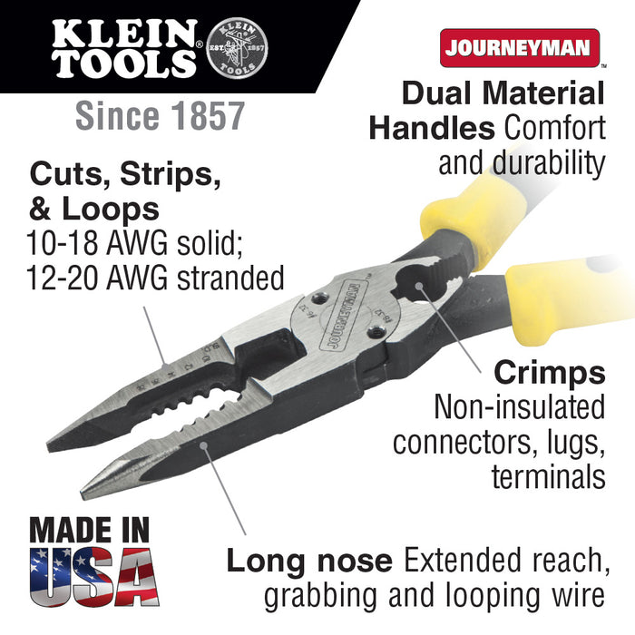 Klein Tools J207-8CR Needle Nose Pliers are All-Purpose Linesman Pliers, Made in USA, Crimping, Looping, Cutting, Stripping, Crimping, Shearing