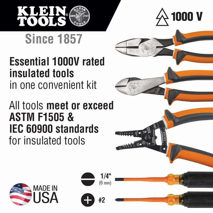 Klein Tools 94130 1000V Insulated Screwdriver Tool Set with #2 Phillips and 1/4-Inch Cabinet Slim Tips, 2 Insulated Pliers and Wire Stripper