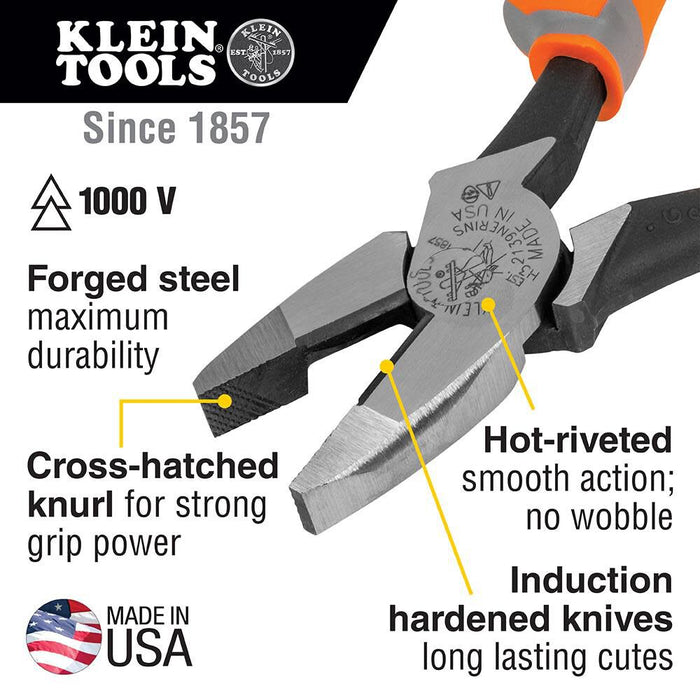 Klein Tools 9421R 1000V Insulated Plier Tool Set with 3 Pairs of Pliers, Cable Cutter, Wire Stripper, and 2 Screwdrivers, 7-Piece