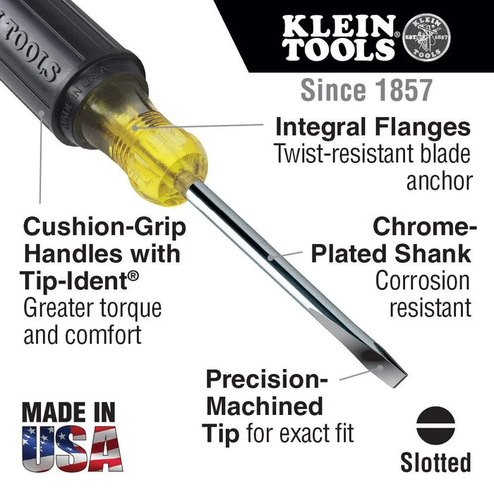 Klein Tools 85072 Long Blade Slotted and Phillips Screwdriver Set with Heat Treated Shafts and Cushioned Grips, Made in USA, 2-Piece