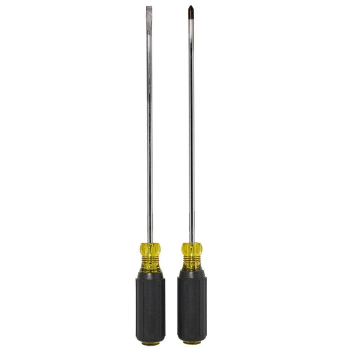 Klein Tools 85072 Long Blade Slotted and Phillips Screwdriver Set with Heat Treated Shafts and Cushioned Grips, Made in USA, 2-Piece