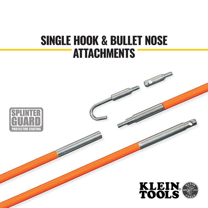 Klein Tools 56312 Lo-Flex Fish Rod Set, with Splinter Guard Coating and Stainless Steel Connectors, Bullet Nose and Hook Attachments, 12-Foot