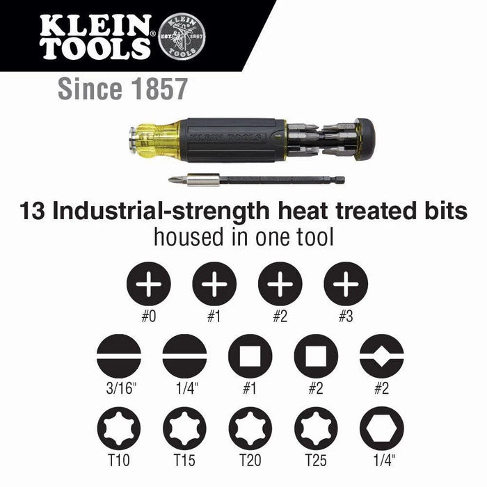 Klein Tools 32303 Multi-Bit Screwdriver / Nut Driver, Impact Rated 14-in-1 Magnetic Screwdriver Set Phillips, Slotted, Square, Combo, Torx