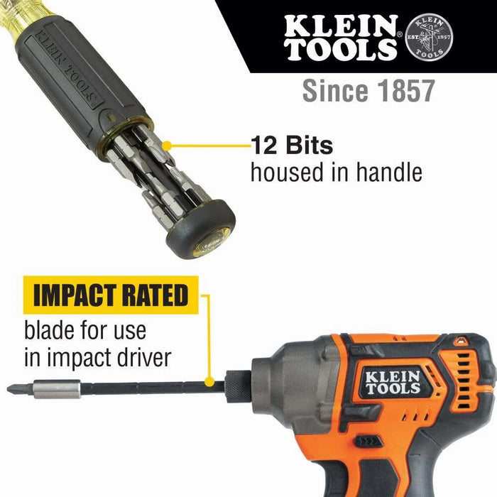 Klein Tools 32303 Multi-Bit Screwdriver / Nut Driver, Impact Rated 14-in-1 Magnetic Screwdriver Set Phillips, Slotted, Square, Combo, Torx