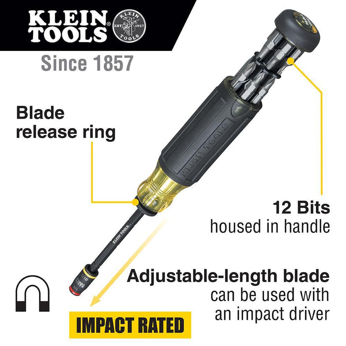 Klein Tools 32304 Screwdriver, 14-in-1 Adjustable Screwdriver with Flip Socket, HVAC Nut Drivers and Bits, Impact Rated & 7-in-1 Impact Flip Socket Set, No Handle