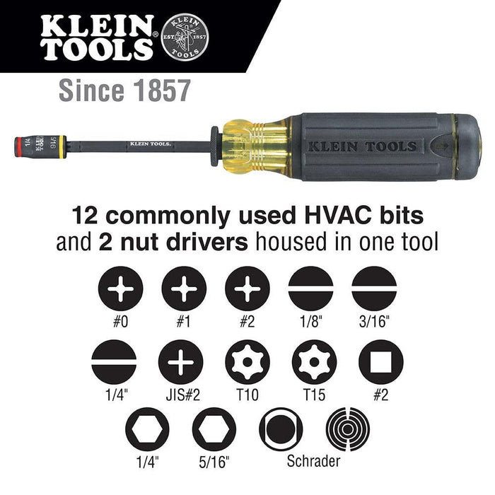 Klein Tools 32304 Screwdriver, 14-in-1 Adjustable Screwdriver with Flip Socket, HVAC Nut Drivers and Bits, Impact Rated & 7-in-1 Impact Flip Socket Set, No Handle