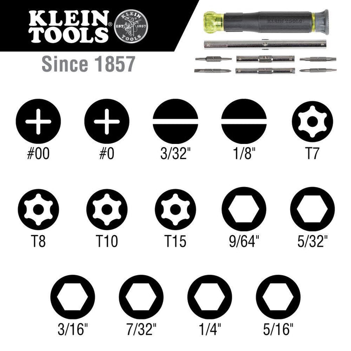 Klein Tools 32314 Electronic Screwdriver, 14-in-1 with 8 Precision Tips, Slotted, Phillips, and Tamperproof TORX Bits, 6 Precision Nut Drivers